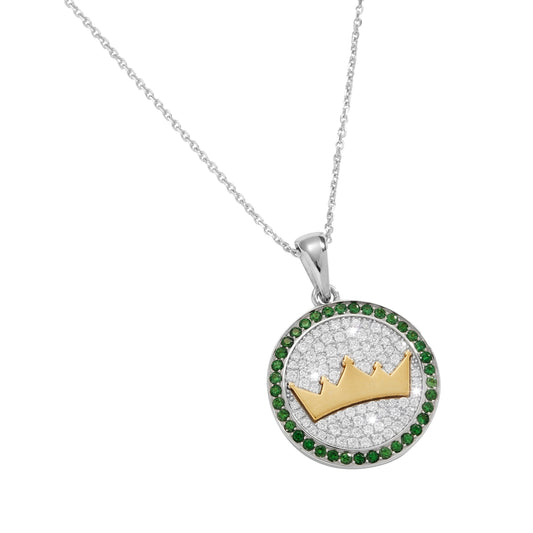 Round Large Tsavorite and Diamond Pendant