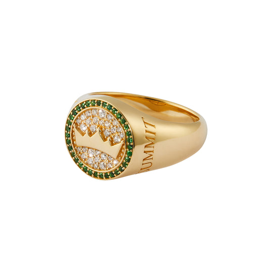Level 1 Tsavorite and Diamond Solid Metal Signet Ring